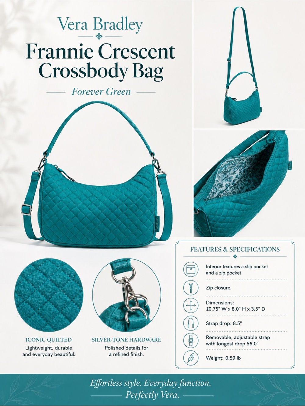 Vera Bradley Frannie Crescent Crossbody Bag in Forever Green